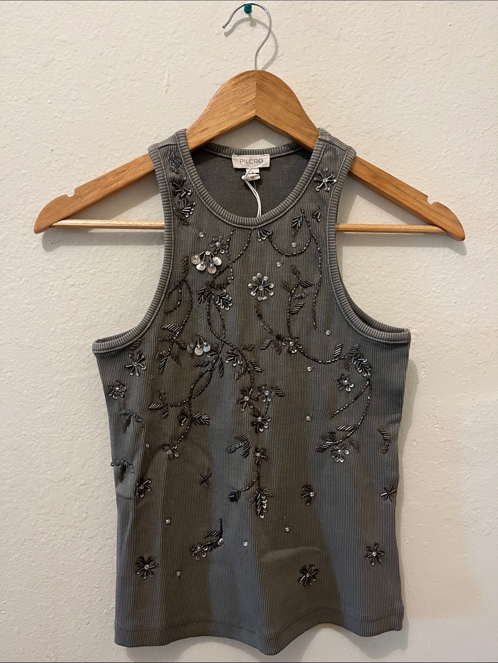 NWT GREY EMBELLISHED PILCRO TANK SIZE SMALL